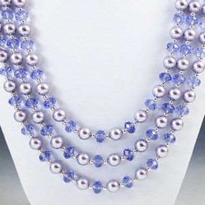 Crystal, Crystal Pearl, Sterling 3-Strand Necklace